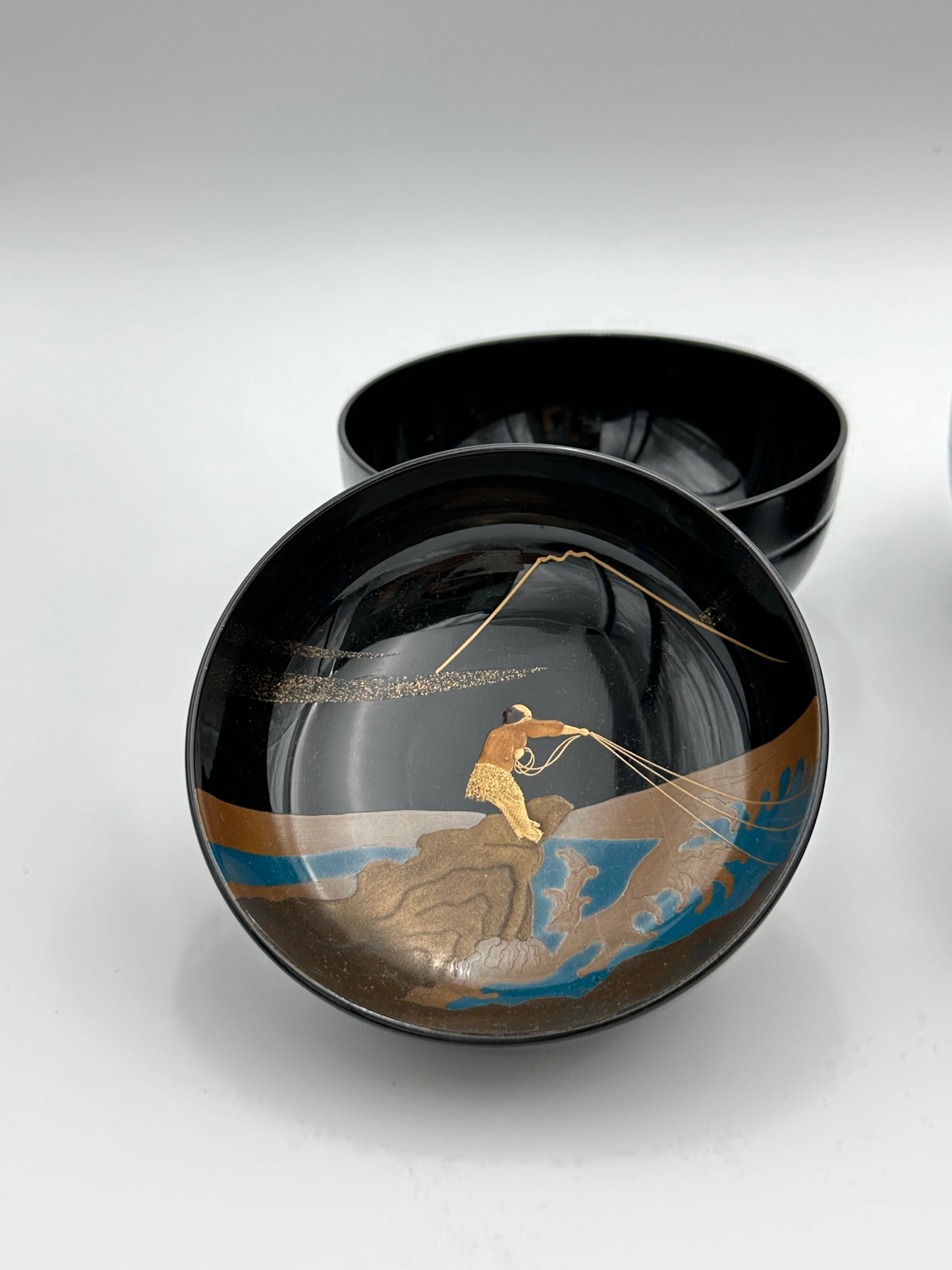 Wajima Lacquerware Bowl with Five Views of Mount Fuji Illustration by Kihachi (5 pieces)