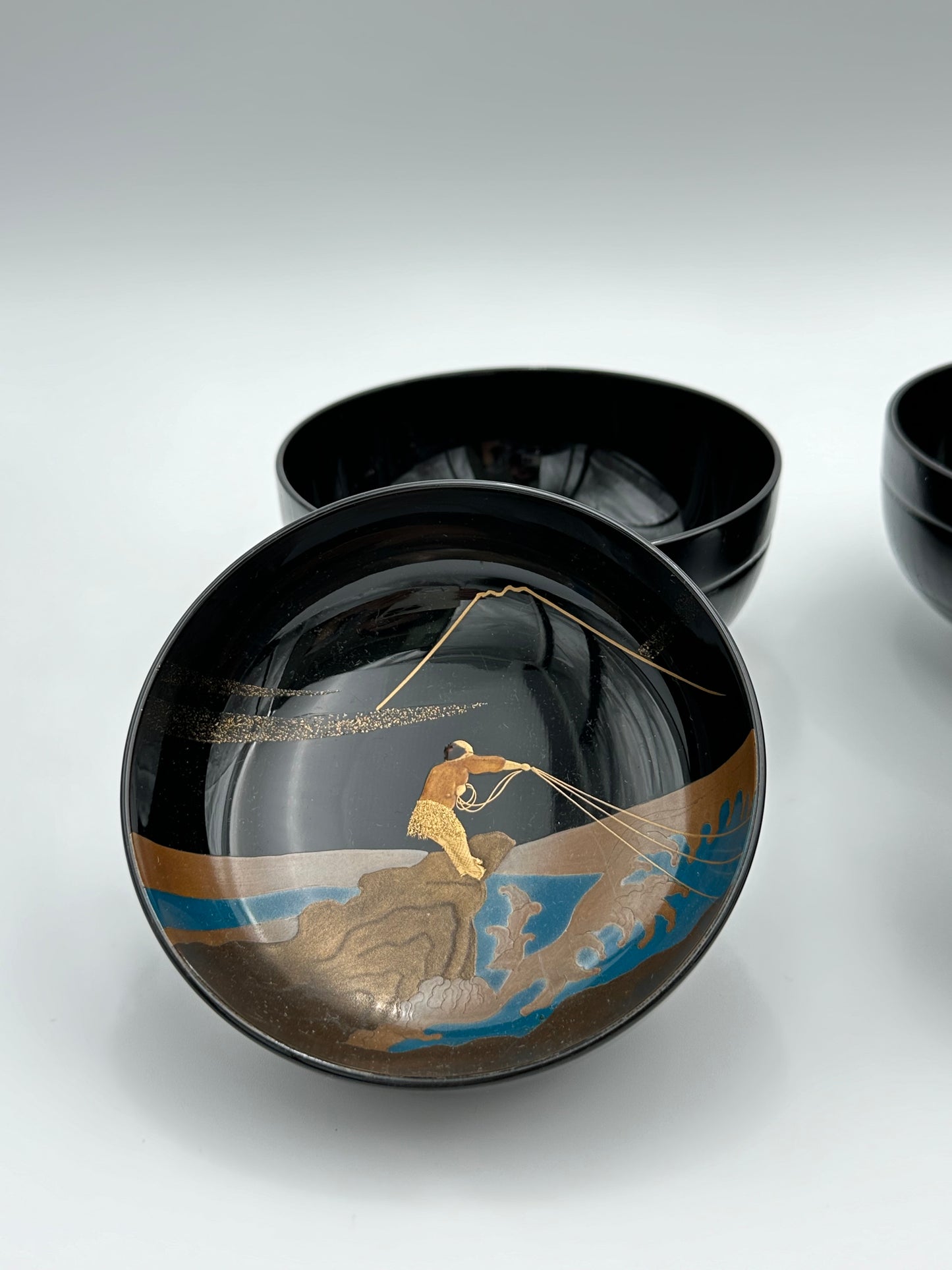 Wajima Lacquerware Bowl with Five Views of Mount Fuji Illustration by Kihachi (5 pieces)