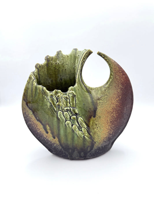 Shigaraki Ware Green Organic Cutout Vase