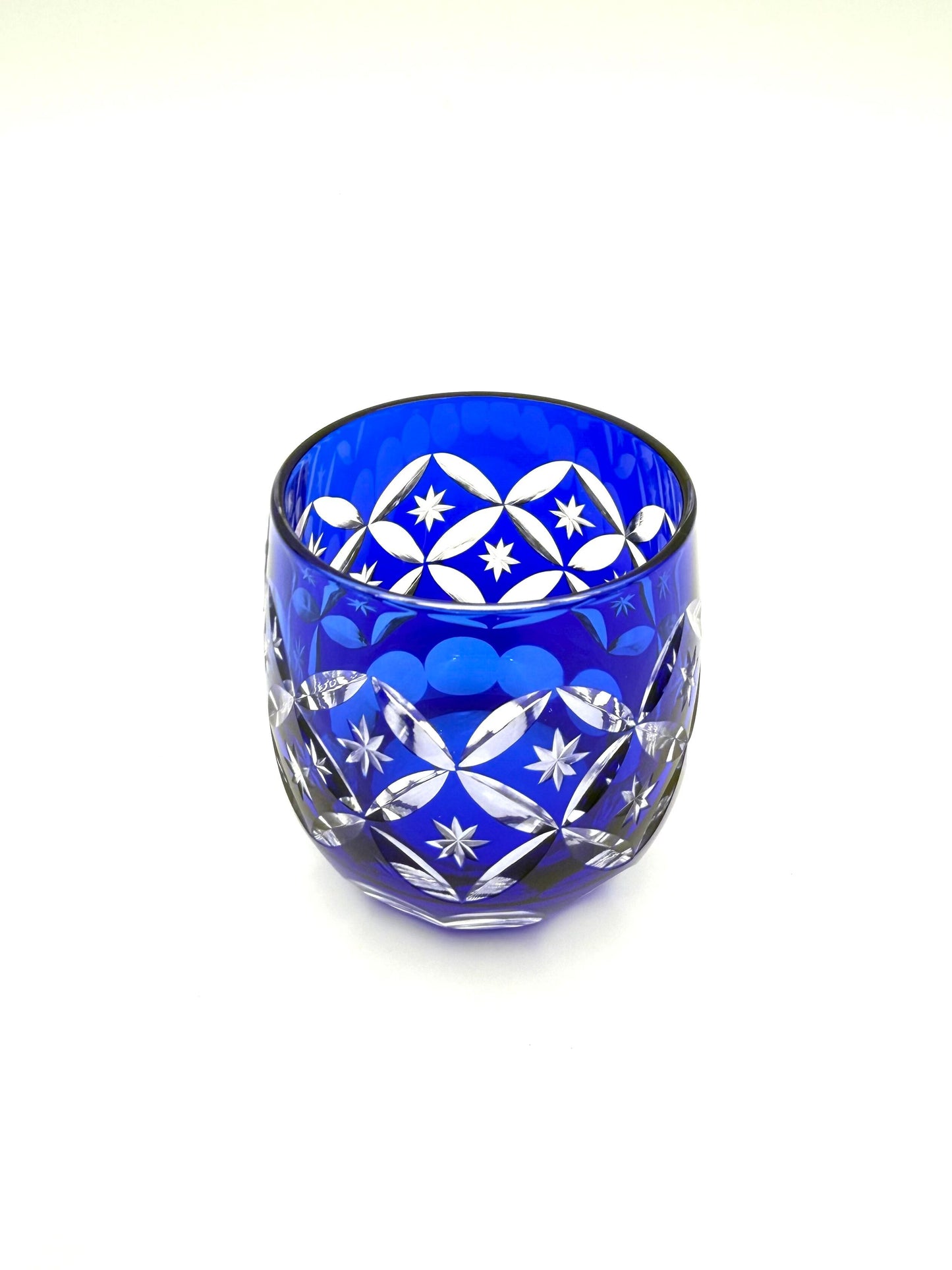 Edo Kiriko Hand-Cut Crystal Glass with Shippo Pattern (Blue) with Wooden Box