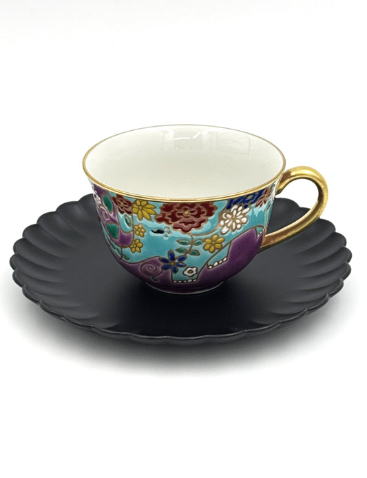 Kutani Yaki (Ware)Cup and Source, Blue Elephant