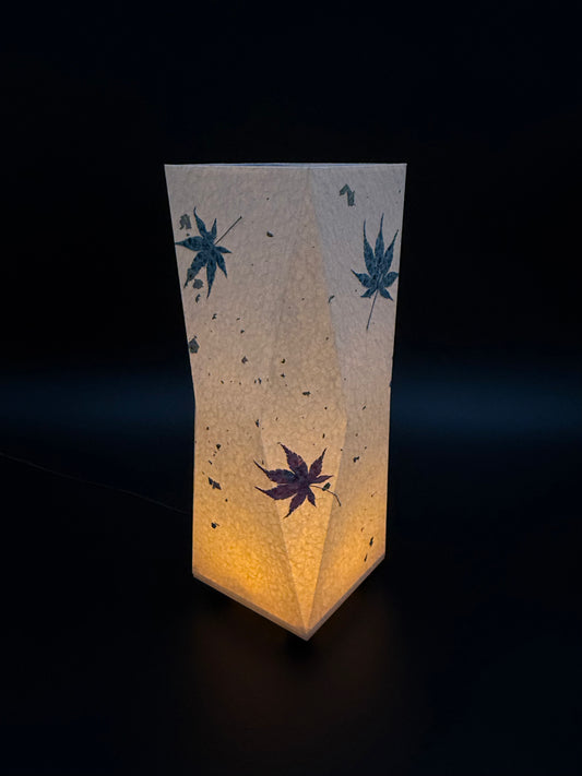 Handcrafted Japanese Washi Lamp with Maple Leaves โ LED Flickering Light