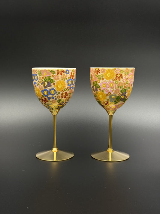 Kutani Yaki (Ware) Pair Wine Cup, Hanazume