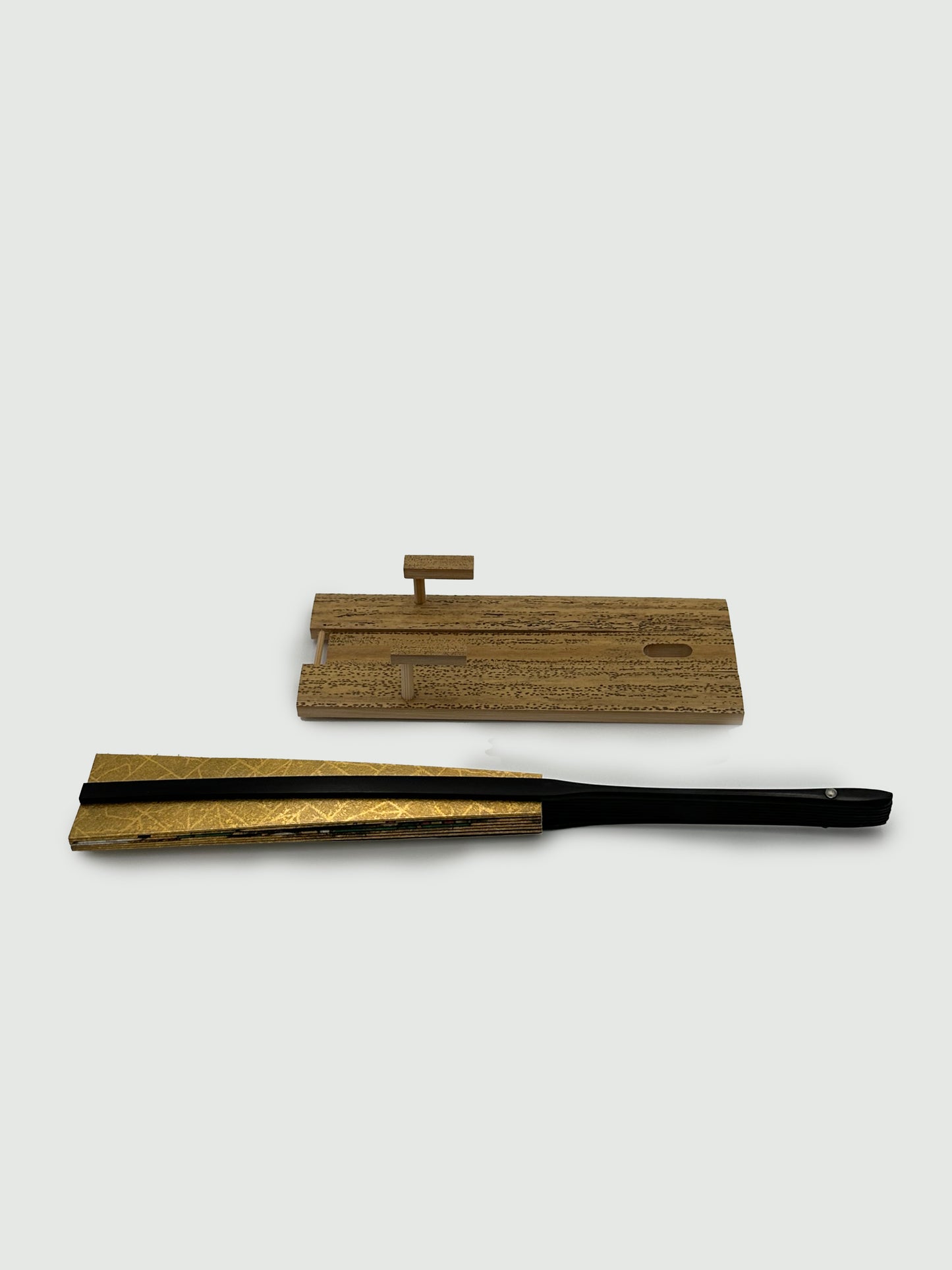 High Grade Decorative Kyoto Folding Fan Wind God and Thunder God with Stand