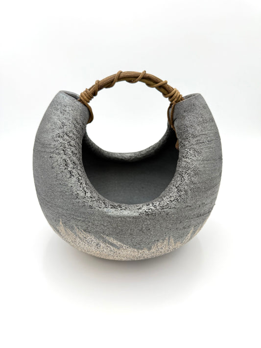Shigaraki Ware  Basket Vase with with Handle