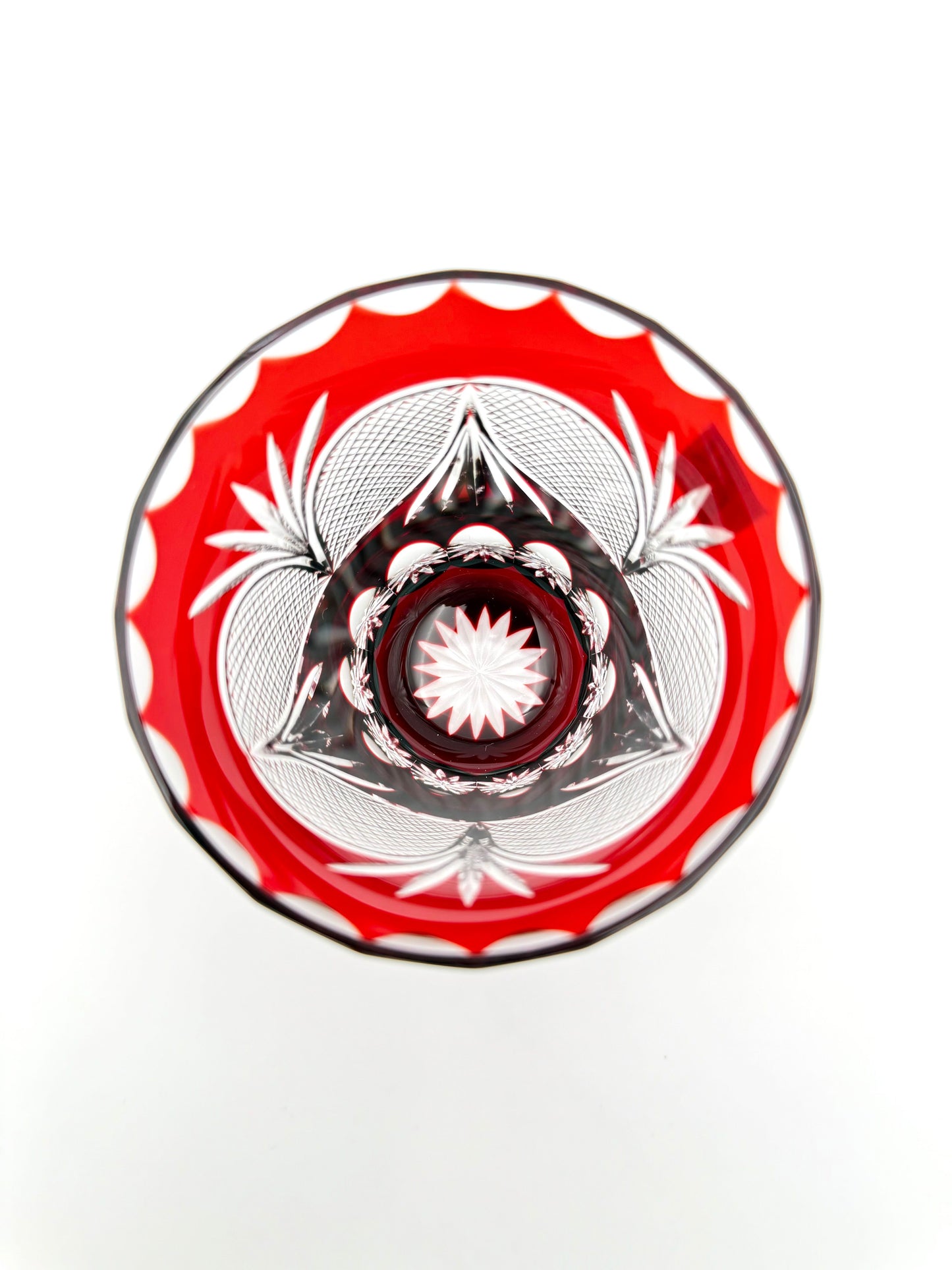 Edo Kiriko Hand-Cut Crystal Shochu Glass in Wooden Gift Box(Red)