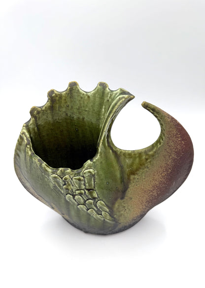 Shigaraki Ware Green Organic Cutout Vase