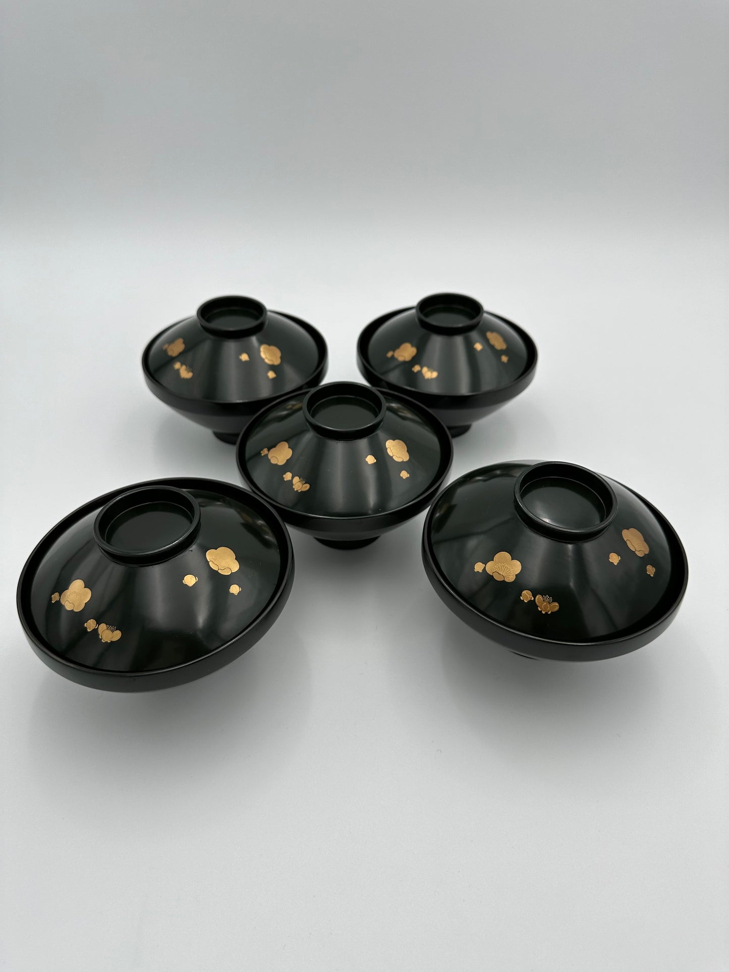 Meiji Era Wajima Lacquerware Blue Lacquer Bowl (5Set)