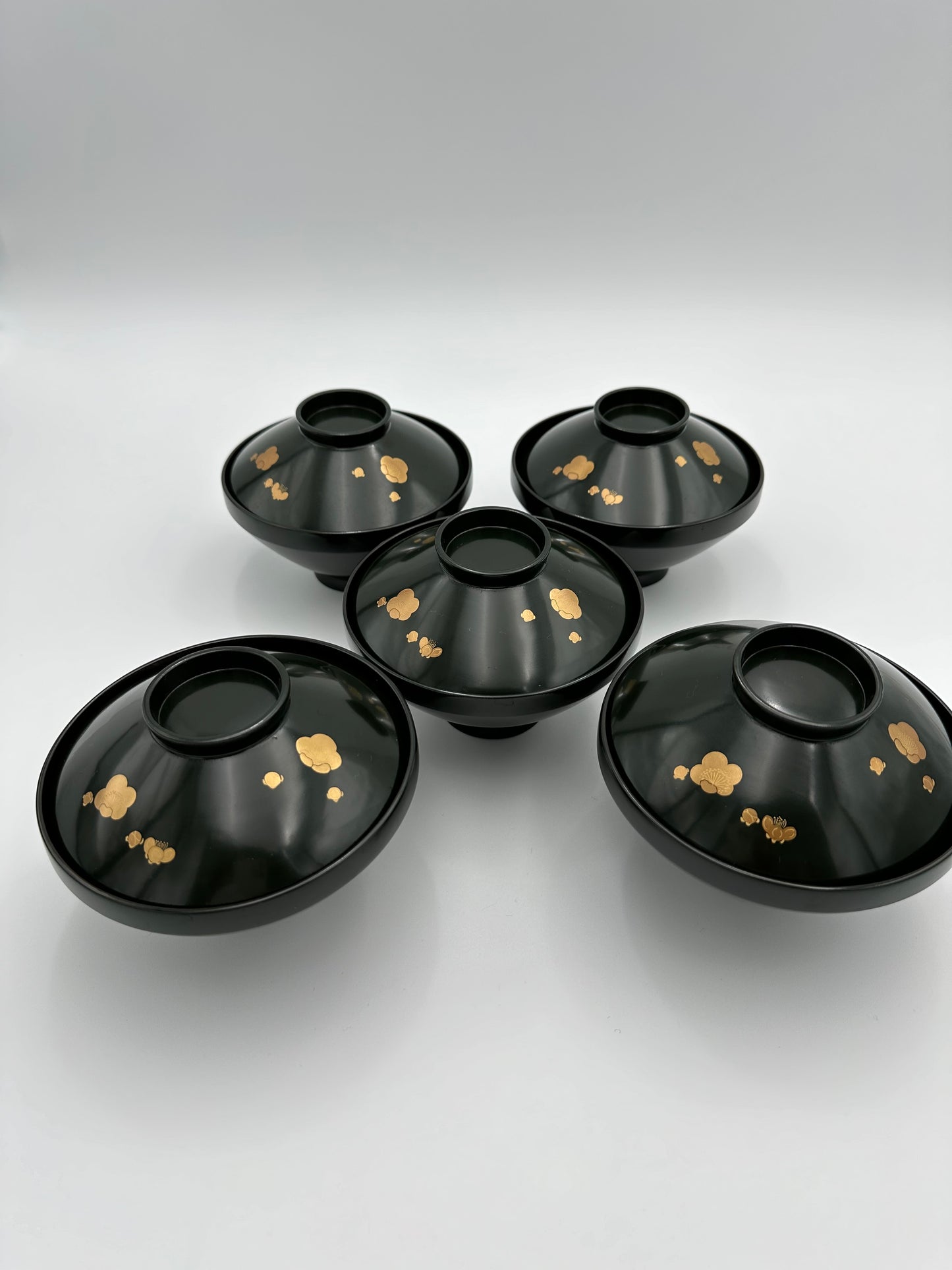 Meiji Era Wajima Lacquerware Blue Lacquer Bowl (5Set)