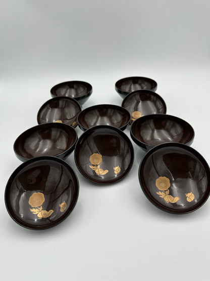 Meiji Era Wajima Lacquerware Blue Lacquer Bowl (5Set)