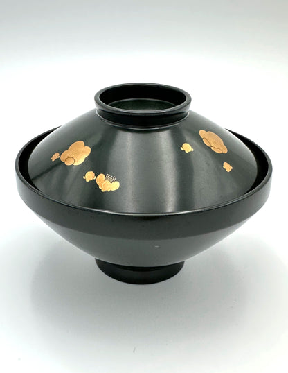 Meiji Era Wajima Lacquerware Blue Lacquer Bowl (5 pieces)