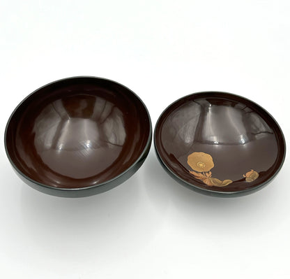 Meiji Era Wajima Lacquerware Blue Lacquer Bowl (5 pieces)