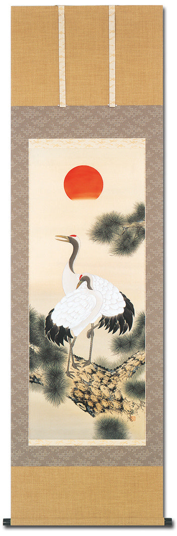 Hanging Scroll/ Cranes on the pine tree, Traditional Japanese painting, Original painting by Housen Tanoue