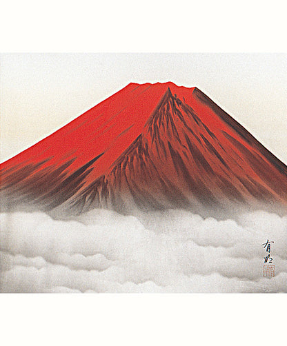 Hanging Scroll/ Red Mt. Fuji, Traditional Japanese painting Original Painting by Ariake Goto