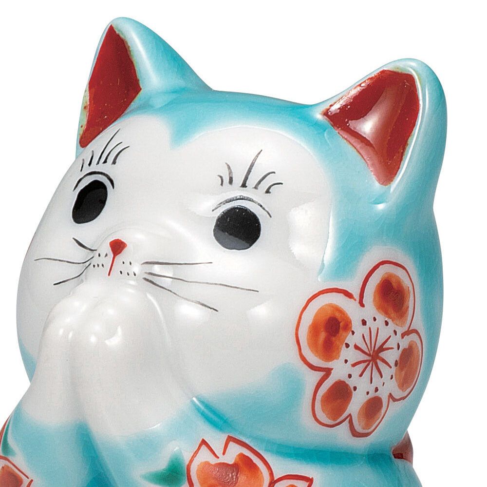Kutani Yaki (Ware) Praying Cat (Light Blue)