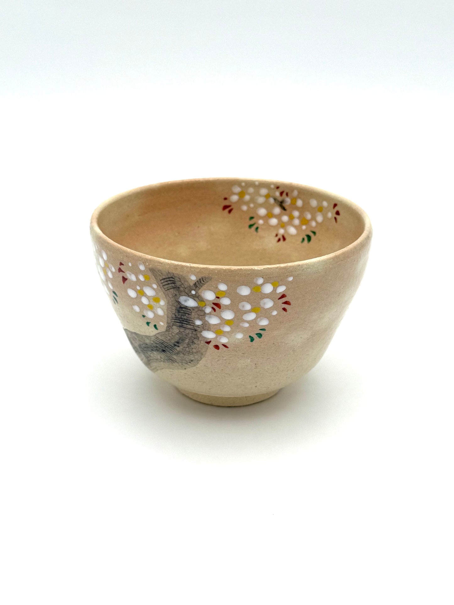 Kyo Yaki (Ware) Matcha Bowl Hand Painted Cherry Blossom