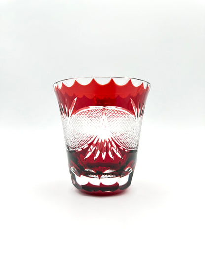 Edo Kiriko Hand-Cut Crystal Shochu Glass in Wooden Gift Box(Red)