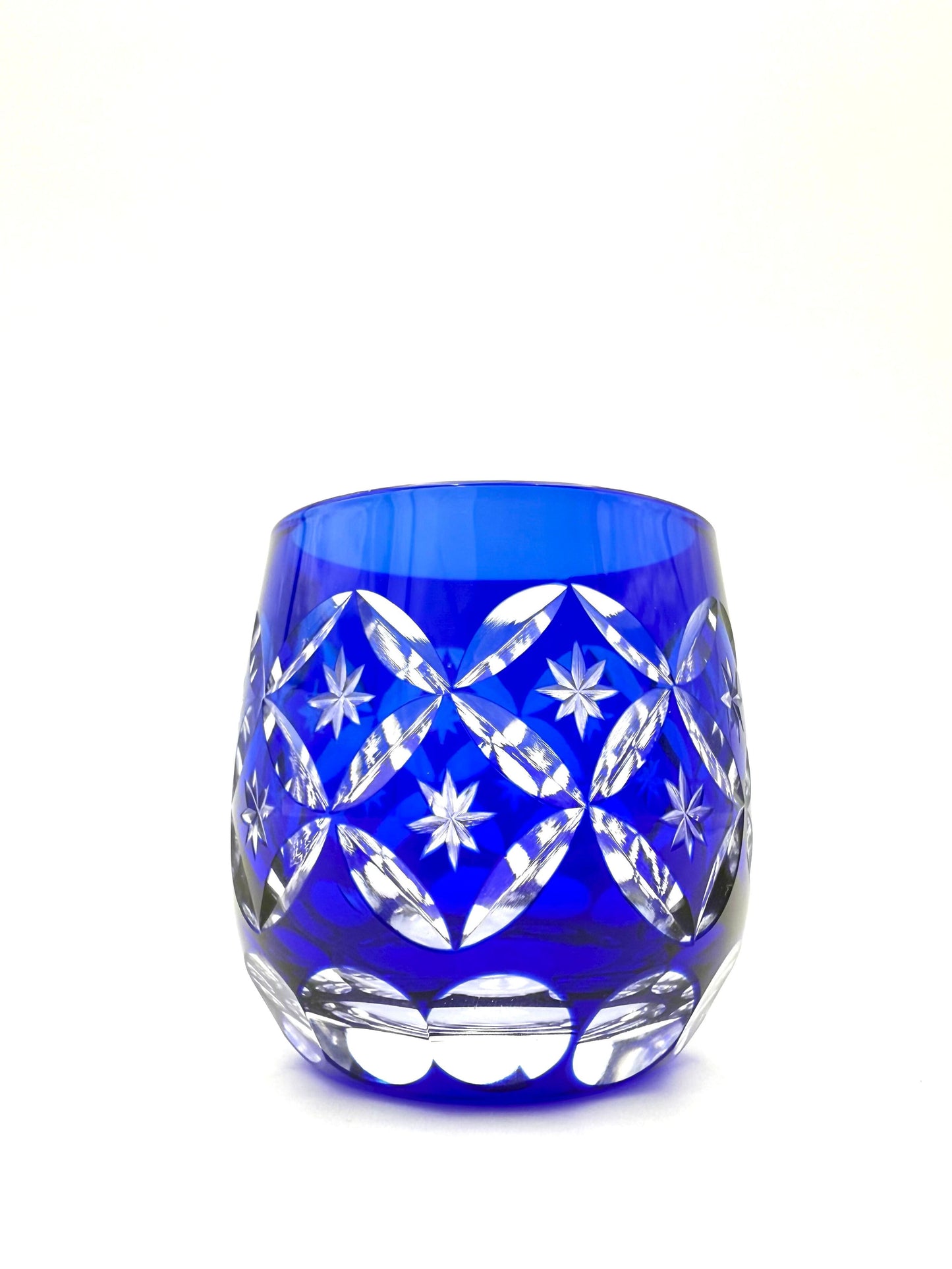 Edo Kiriko Hand-Cut Crystal Glass with Shippo Pattern (Blue) with Wooden Box