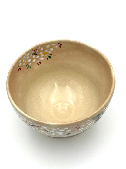 Kyo Yaki (Ware) Matcha Bowl Hand Painted Cherry Blossom