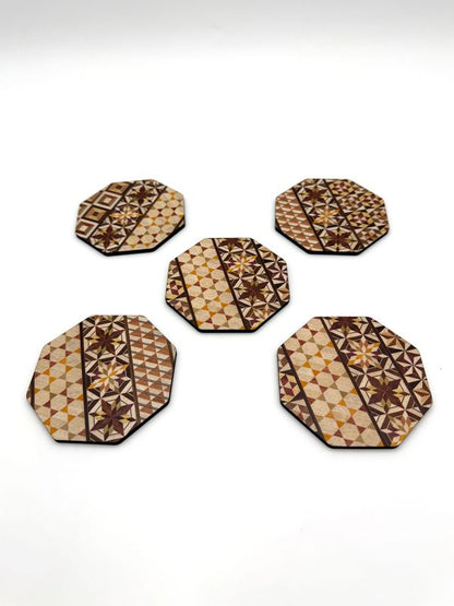 Hakone Yosegi Japanese Marquetry,  Coaster Set (5 pcs)