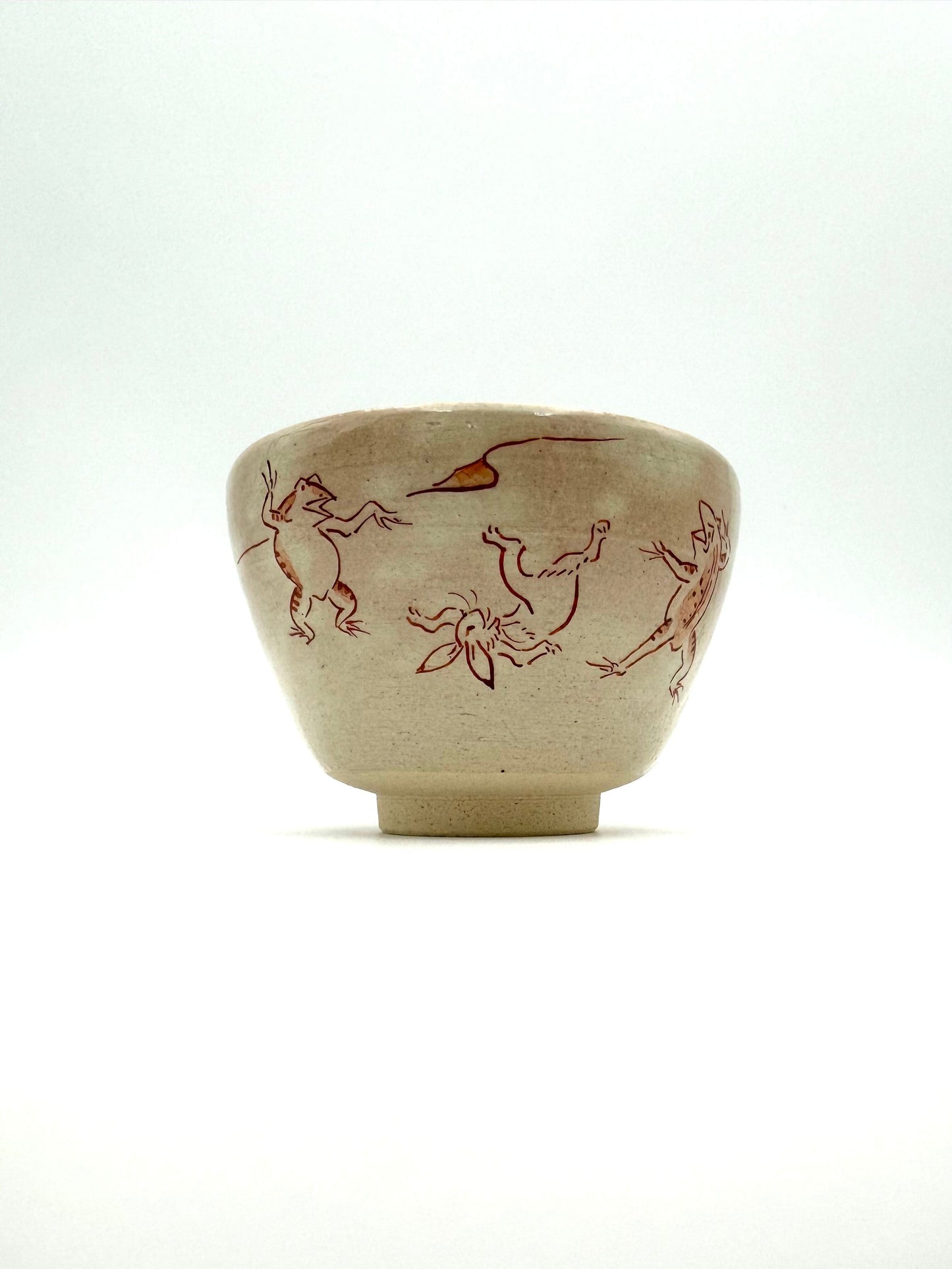 Kyo Yaki (Ware) Matcha Bowl Hand Painted Frolicking Animals(Choju-Giga)