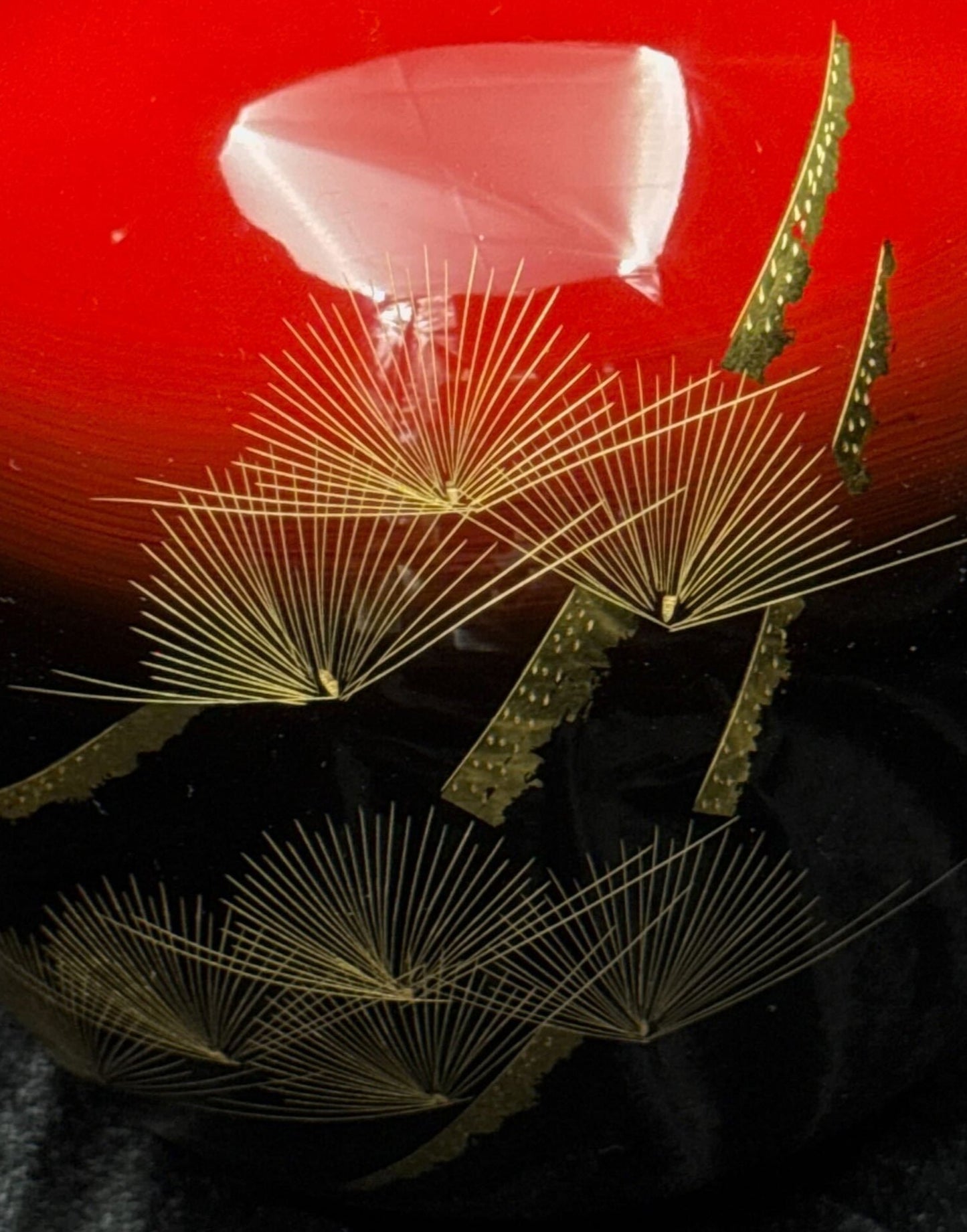 Wajima Lacquerware Round Vase, Red and Black