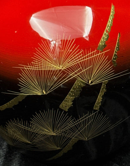 Wajima Lacquerware Round Vase, Red and Black