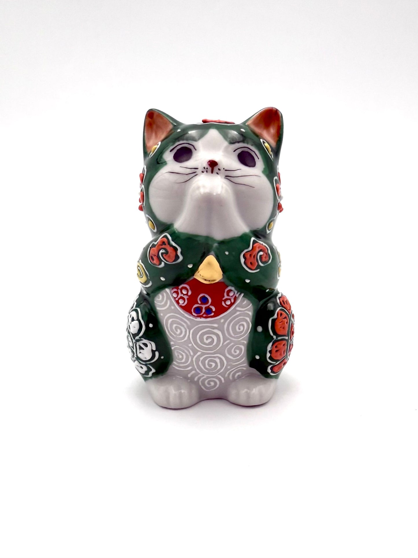 Kutani Yaki (Ware) Praying Cat (Green)