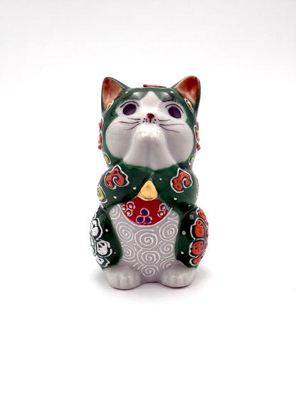 Kutani Yaki (Ware) Praying Cat (Green)