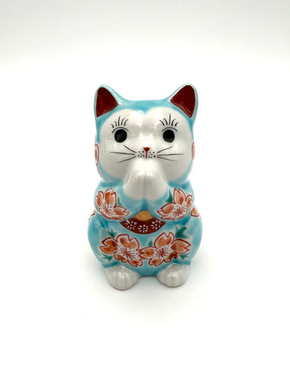Kutani Yaki (Ware) Praying Cat (Light Blue)