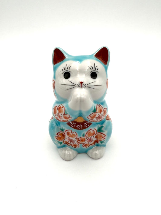 Kutani Yaki (Ware) Praying Cat (Light Blue)