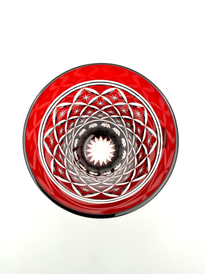 Edo Kiriko Hand-Cut Crystal Toasting Glass with Shippo Pattern with Wooden Box(Red)