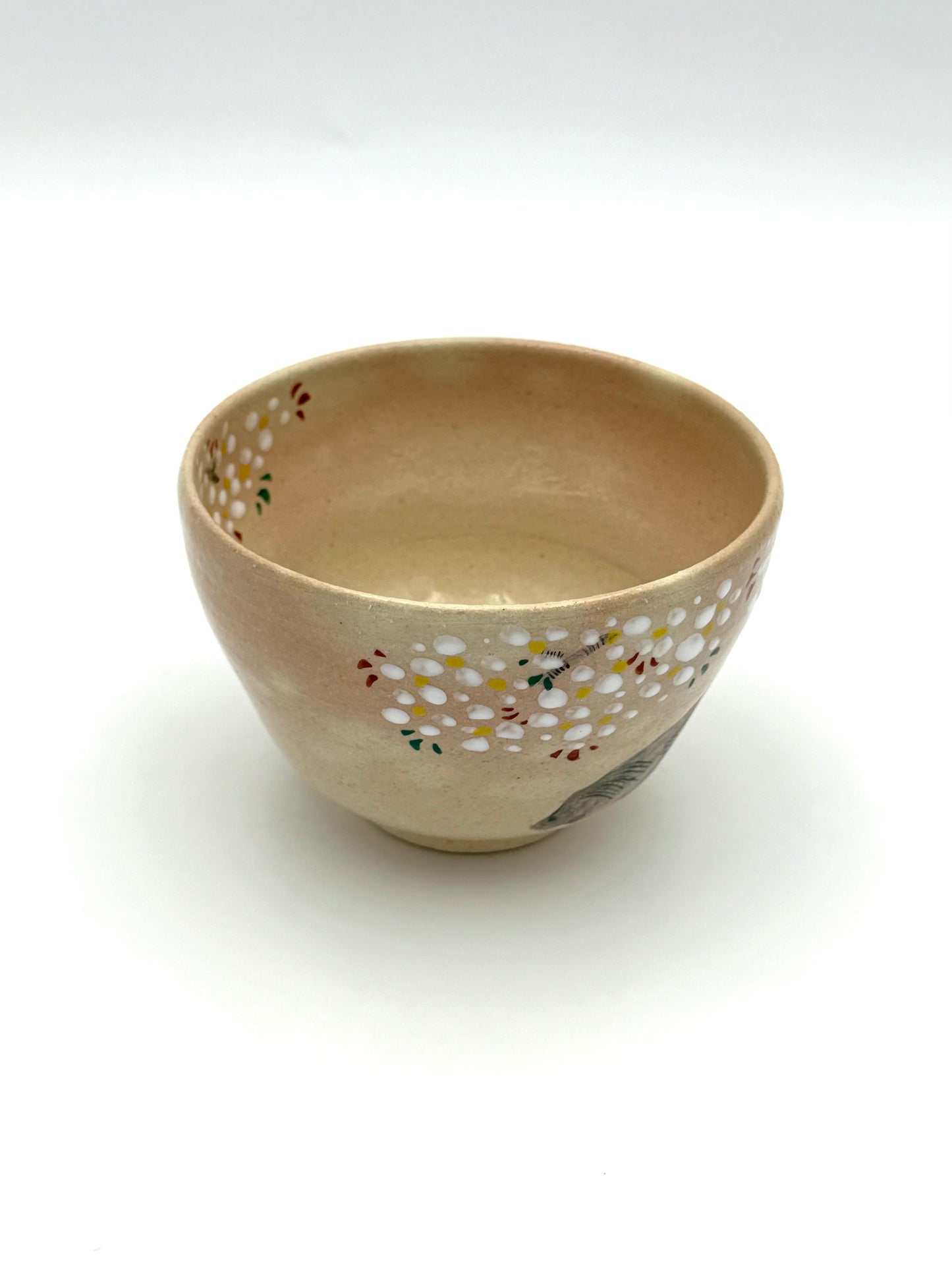 Kyo Yaki (Ware) Matcha Bowl Hand Painted Cherry Blossom