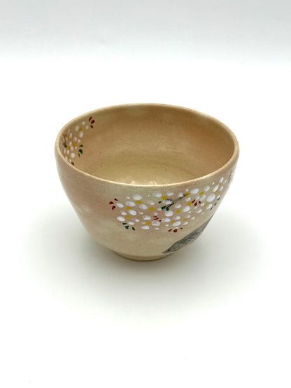 Kyo Yaki (Ware) Matcha Bowl Hand Painted Cherry Blossom