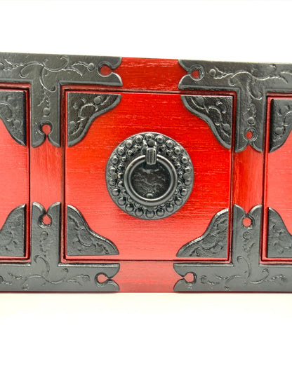 Japanese Iwayado-Style Red Lacqured Three-Drawer Chest