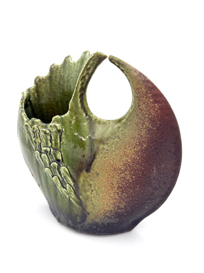 Shigaraki Ware Green Organic Cutout Vase