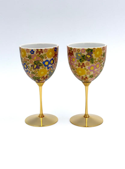 Kutani Yaki (Ware) Pair Wine Cup, Hanazume