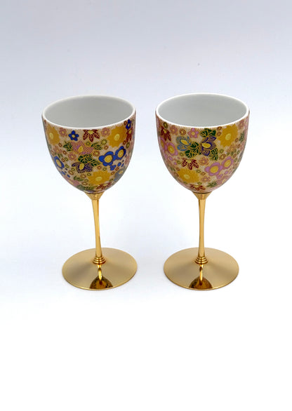 Kutani Yaki (Ware) Pair Wine Cup, Hanazume