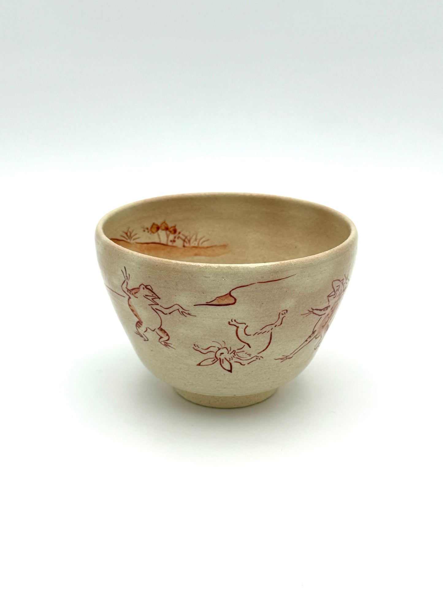 Kyo Yaki (Ware) Matcha Bowl Hand Painted Frolicking Animals(Choju-Giga)