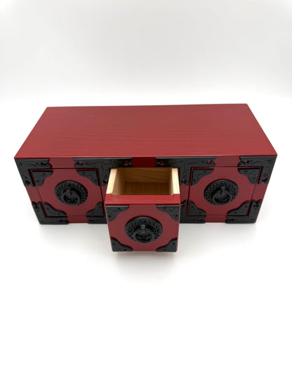Japanese Iwayado-Style Red Lacqured Three-Drawer Chest