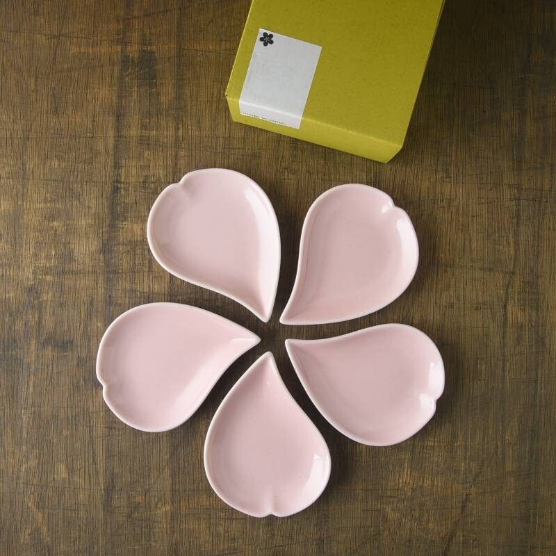 Mino Yaki Sakura Shaped Small Plates Set A (Pink)