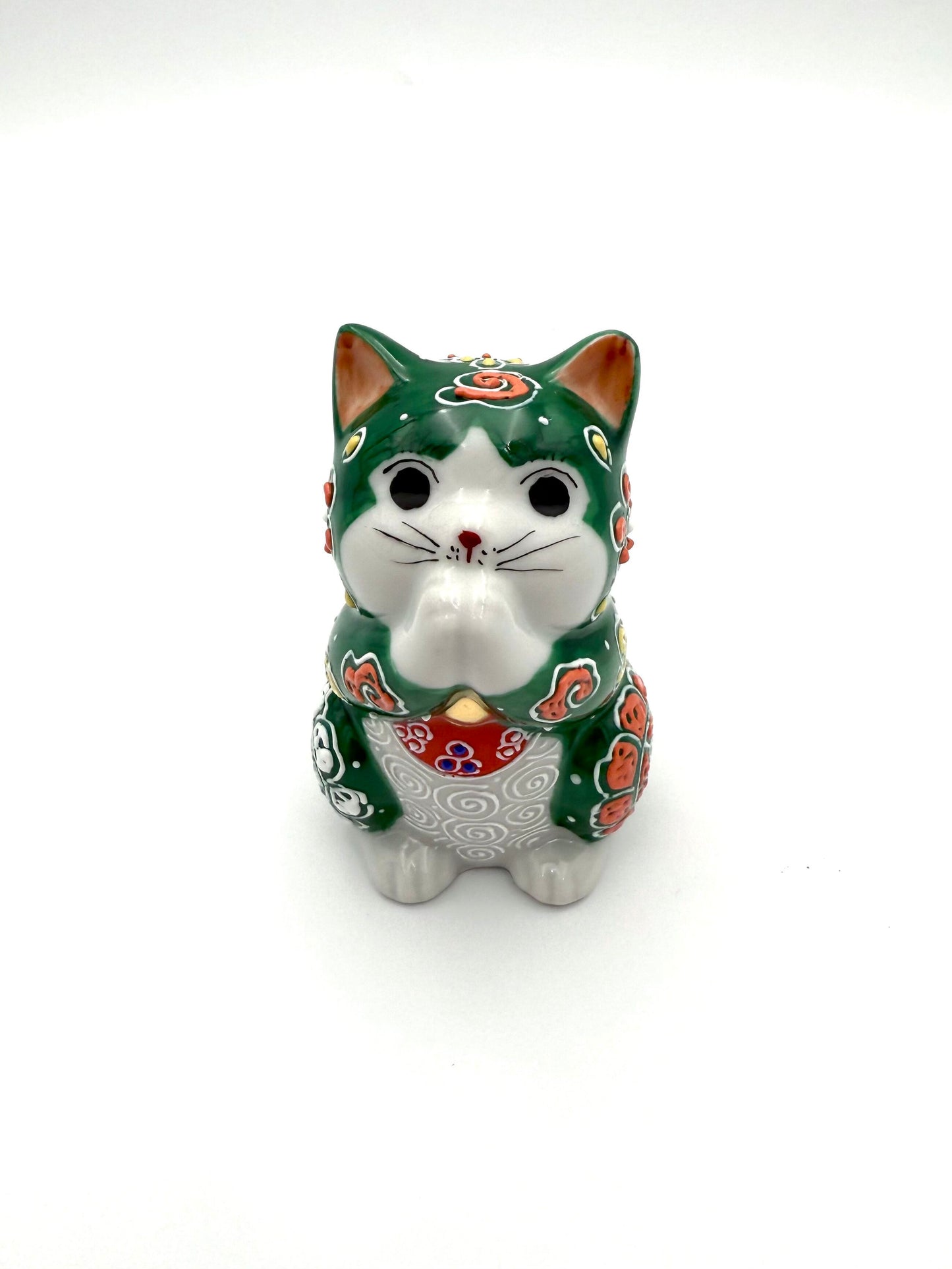 Kutani Yaki (Ware) Praying Cat (Green)