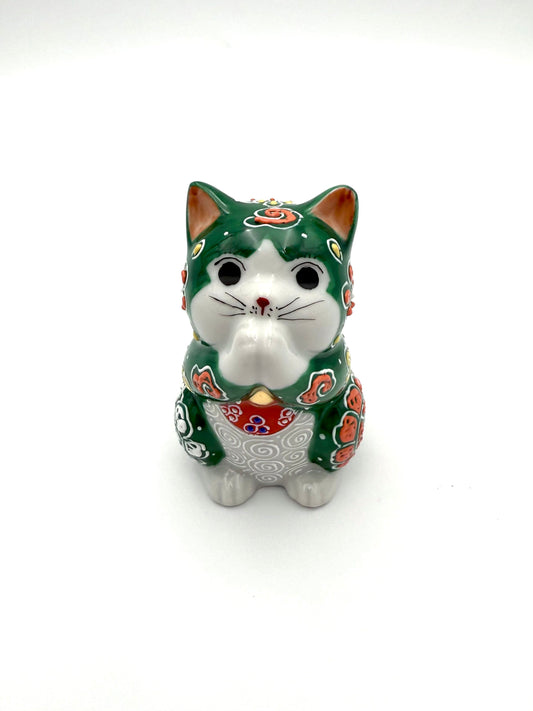 Kutani Yaki (Ware) Praying Cat (Green)
