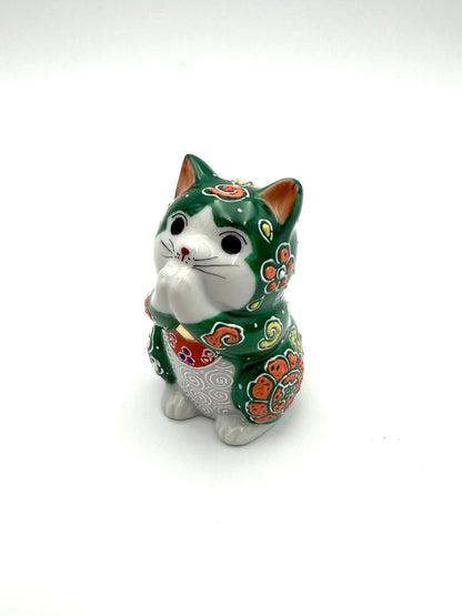 Kutani Yaki (Ware) Praying Cat (Green)