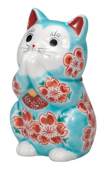 Kutani Yaki (Ware) Praying Cat (Light Blue)