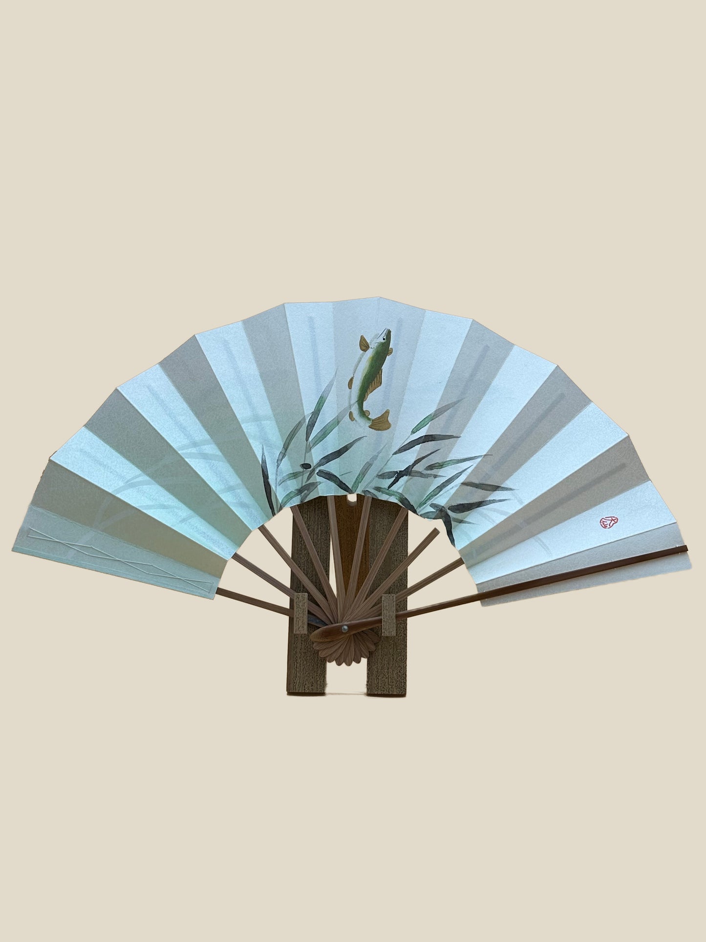 Kyoto Fan Dancer Folding Fan Sweetfish + Sesame Bamboo Fan Stand