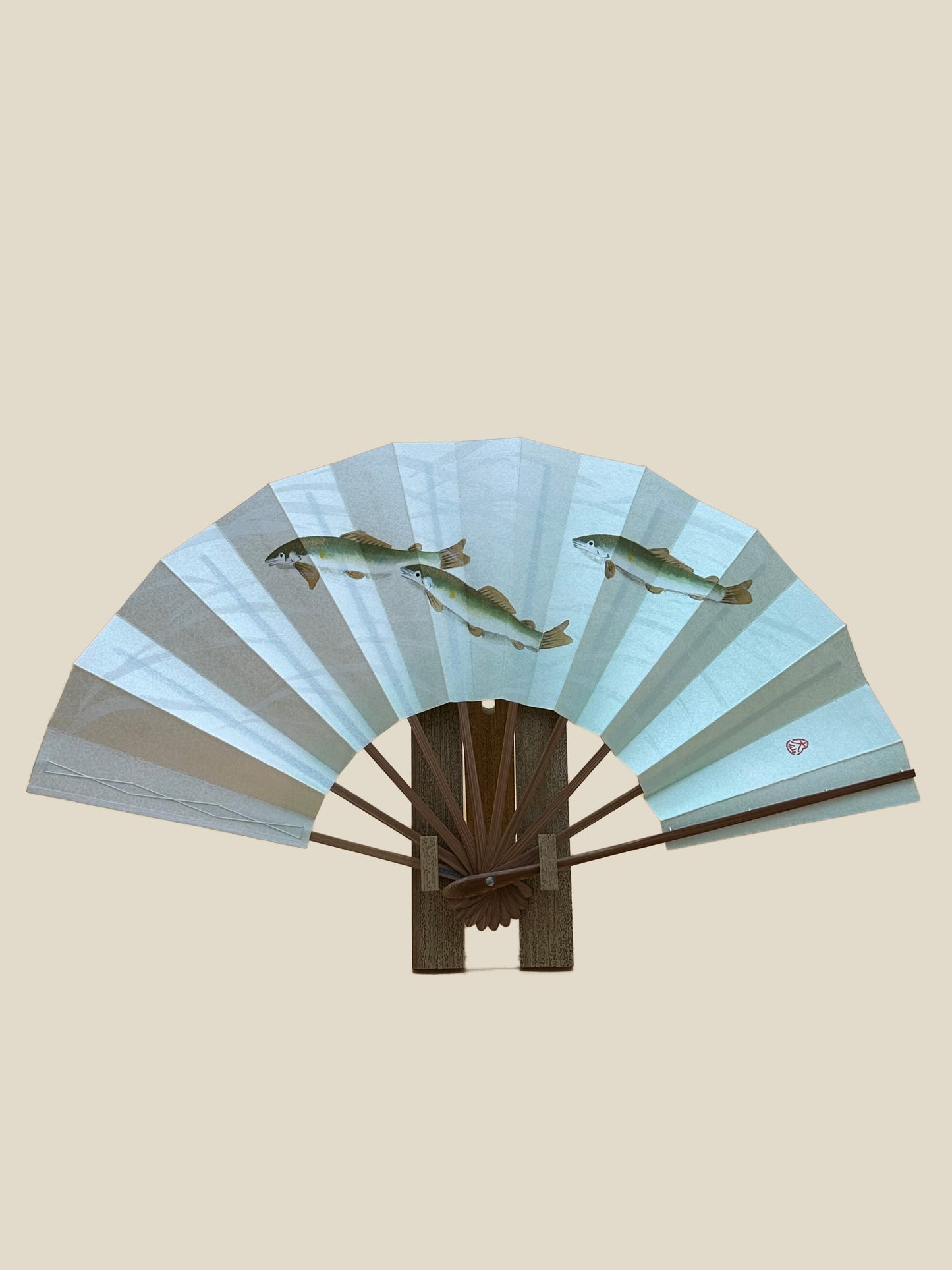 Kyoto Fan Dancer Folding Fan Sweetfish + Sesame Bamboo Fan Stand