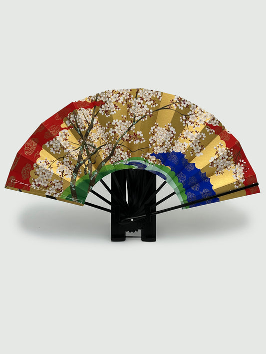 Decorative Kyoto Dancer Folding Fan Wisteria/Cherry Blossom + Fan Stand