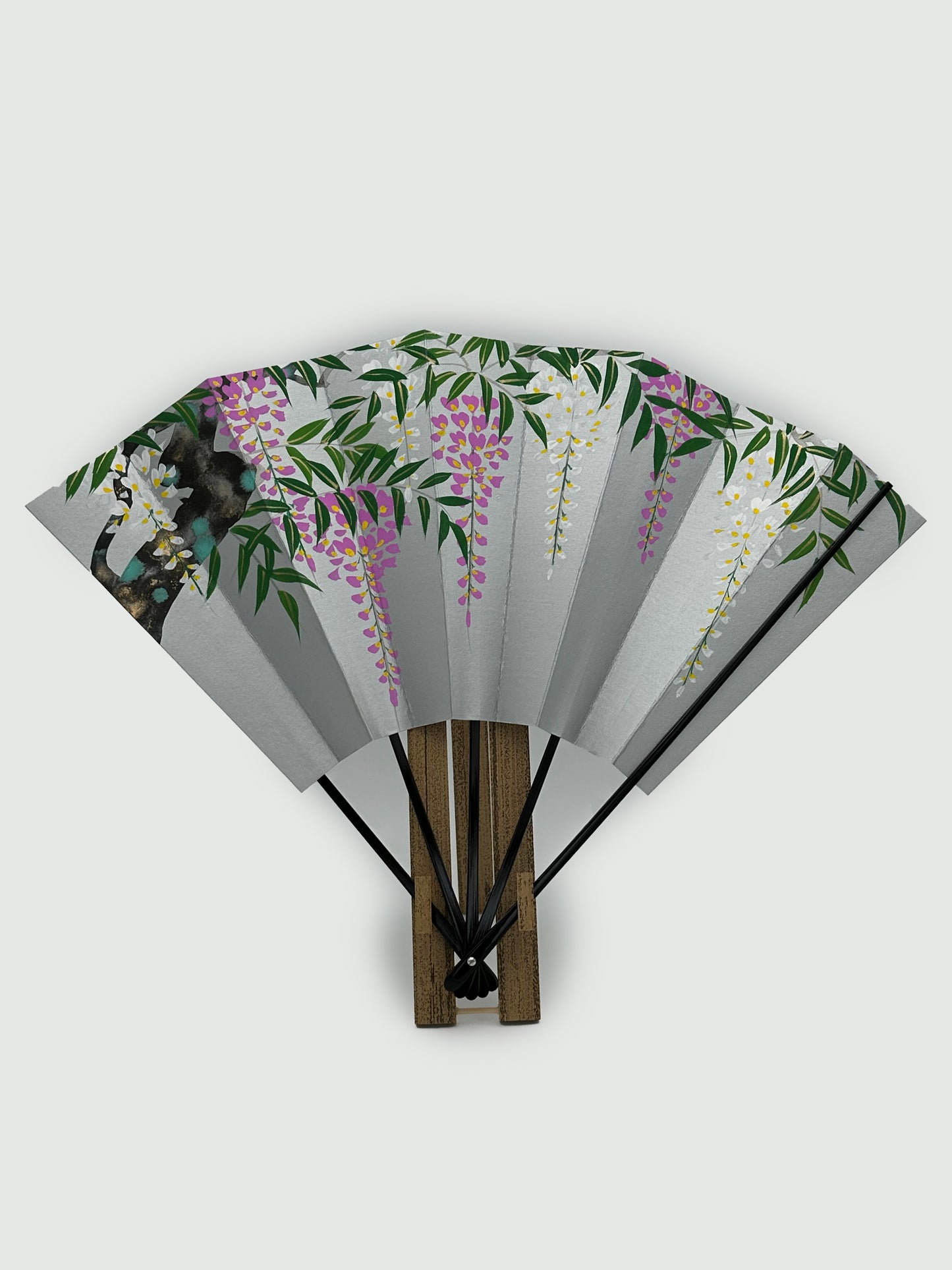 High Grade Decorative Kyoto Folding Fan Wisteria with Fan Stand