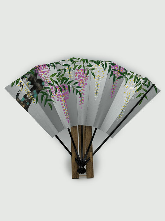 High Grade Decorative Kyoto Folding Fan Wisteria with Fan Stand